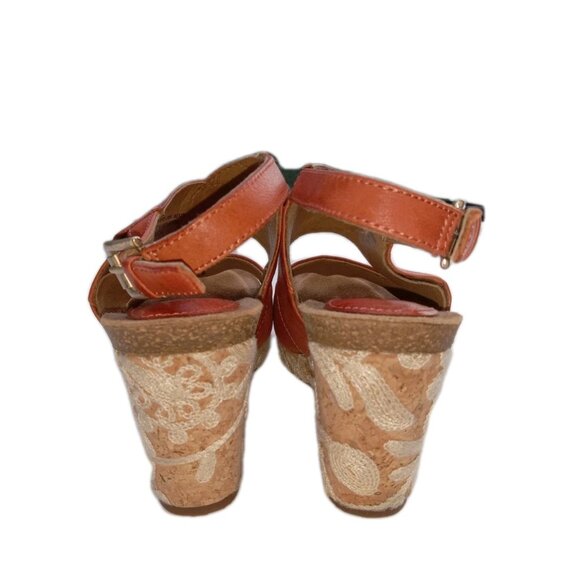 Sofft Corrina Latte Orange Red Embroidered Flowers Cork Wedge Sandals Size 6.5M - Picture 5 of 14